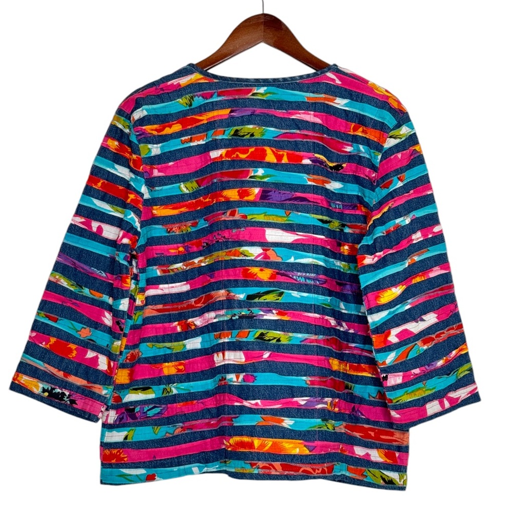 Vintage Blazer Striped Patchwork Jacket Denim Y2k… - image 3